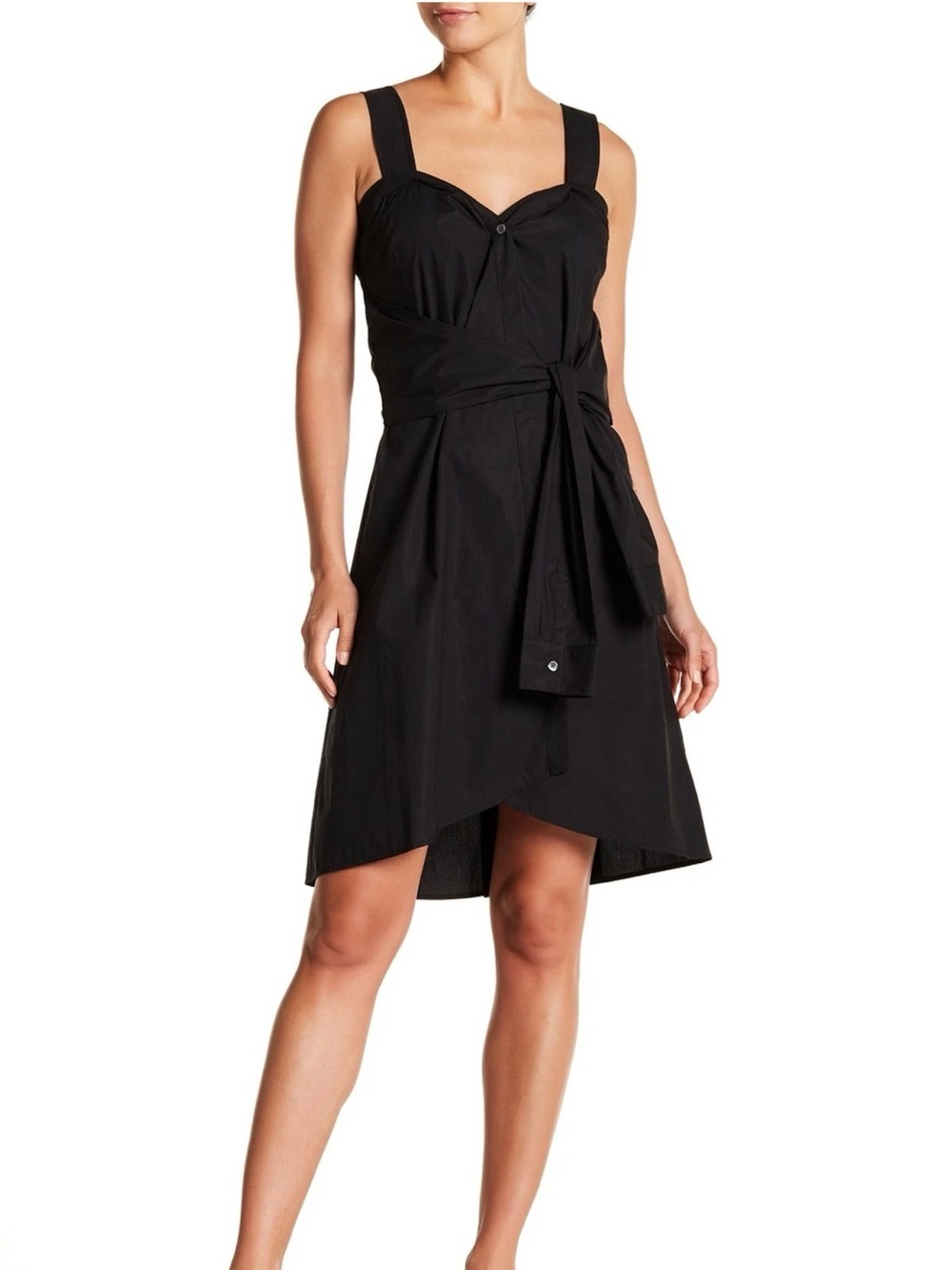 Derek Lam 10 Crosby Front Tie Knot Dress Sz 6 Black Cotton Minimalist $395